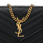 Grain De Poudre Matelasse Chevron Monogram Chain Wallet Black