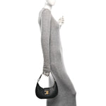 Smooth Calfskin Medium Strap Ava Triomphe Shoulder Bag Black