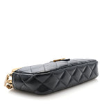 Suede Shiny Lambskin Quilted Phone Holder With Chain Black Beige