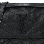 Crinkled Calfskin Matelasse Monogram Medium Niki Chain Satchel Deep Marine