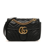 Calfskin Matelasse Mini GG Marmont Shoulder Bag Black