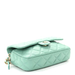 Caviar Quilted Flap Phone Holder With Chain Turquoise