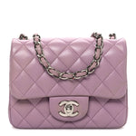 Lambskin Quilted Mini Square Flap Purple