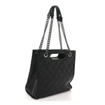 Goatskin Quilted Small Perfect Edge Shopping Tote Black