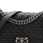 Grained Calfskin Quilted Medium Boy Flap Black