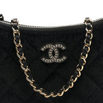 Velvet Crystal Quilted Chain Hobo Black