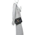 Vitello Barocco Virtus Top Handle Shoulder Bag Black