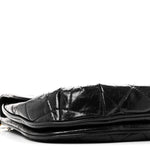 Glazed Calfskin Quilted Medium Bubble CC Flap Black