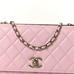 Lambskin Quilted Trendy Chain CC Wallet On Chain WOC Light Pink