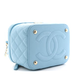 Caviar Quilted Top Handle Vanity Case With Chain Blue