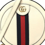 Textured Calfskin Web Mini Ophidia Round Shoulder Bag Mystic White