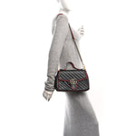 Vintage Effect Calfskin Matelasse Diagonal Small Torchon GG Marmont Top Handle Shoulder Bag Black Romantic Cherry