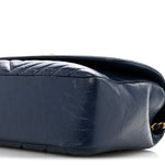 Calfskin Chevron Quilted Top Handle Flap Navy