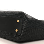 Calfskin Raffia Braided Small Shopping Tote Black White