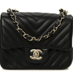 Lambskin Chevron Quilted Mini Square Flap Black