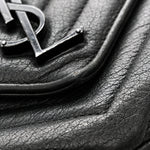 Sheepskin Matelasse Chevron Monogram Monochrome Medium College Bag Black