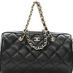 Caviar Quilted Barrel Clutch With Chain  Black