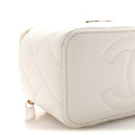 Caviar Quilted Crystal Hearts Small Vanity Case With Chain White