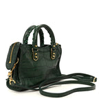 Shiny Supple Calfskin Crocodile Embossed Gold Metallic Edge Hardware Nano City Green