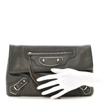Chevre Silver Metallic Edge Hardware Envelope Clutch Gris Acier