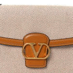 Smooth Calfskin Canvas 9to5 Shoulder Bag Natural Golden
