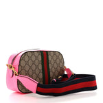 GG Supreme Monogram Textured Dollar Calfskin Web Ophidia Small Crossbody Bag Beige Ebony Fuchsia
