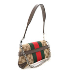 Monogram Textured Dollar Calfskin Heavy Grosgrain Web Small Maxi Horsebit Chain Shoulder Bag Beige Ebony New Acero