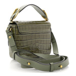 Calfskin Crocodile Embossed Mini C Double Carry Misty Forest