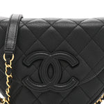 Caviar Quilted Mini Messenger Flap Black