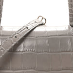 Shiny Calfskin Crocodile Embossed Small Hourglass Top Handle Bag Balenciaga Grey