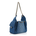 Washed Denim Quilted Small Chanel 25 Handbag Blue