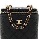 Caviar Quilted Small Vertical Coco Beauty Vanity Case With Chain Black