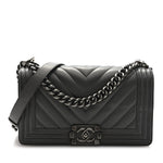 Lambskin Chevron Quilted Medium Boy Flap Grey