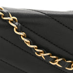 Lambskin Reversed Chevron Quilted Flap Black
