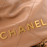 Shiny Calfskin Quilted Mini Chanel 22 Dark Beige