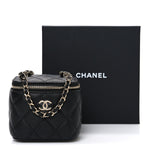 Caviar Quilted Mini Vanity Case With Chain Black