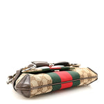 Monogram Textured Dollar Calfskin Heavy Grosgrain Web Small Maxi Horsebit Chain Shoulder Bag Beige Ebony New Acero