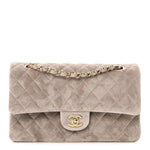Suede Quilted Medium Double Flap Grey