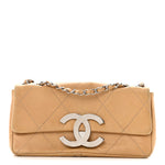 Lambskin Diamond Stitched CC CC East West Flap Beige