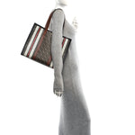E-Canvas Monogram Stripe Book Tote Black Bridle Brown