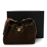 Suede Quilted Small Chanel 25 Handbag Dark Brown