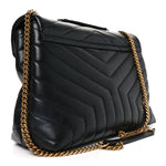 Calfskin Y Quilted Monogram Medium Loulou Chain Satchel Black