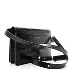 Calfskin Crocodile Embossed Four Ring Knuckle Crossbody Bag Black