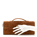 Suede Intrecciato Long Andiamo Top Handle Clutch Amber