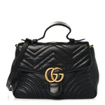 Calfskin Matelasse Small GG Marmont Top Handle Shoulder Bag Black