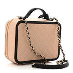 Caviar Quilted Large CC Filigree Vanity Case Beige Black