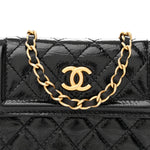 Shiny Aged Calfskin Quilted Waist Belt Bag Black