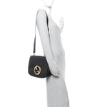 Roxy Calfskin Web Medium Blondie Top Handle Shoulder Flap Bag Black