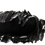 Suede Calfskin Fringe Buffalo Horn Mombasa Hobo Black