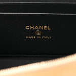 Suede Calfskin Shiny Lambskin Quilted Top Handle Slim Vanity Case With Chain Beige Black